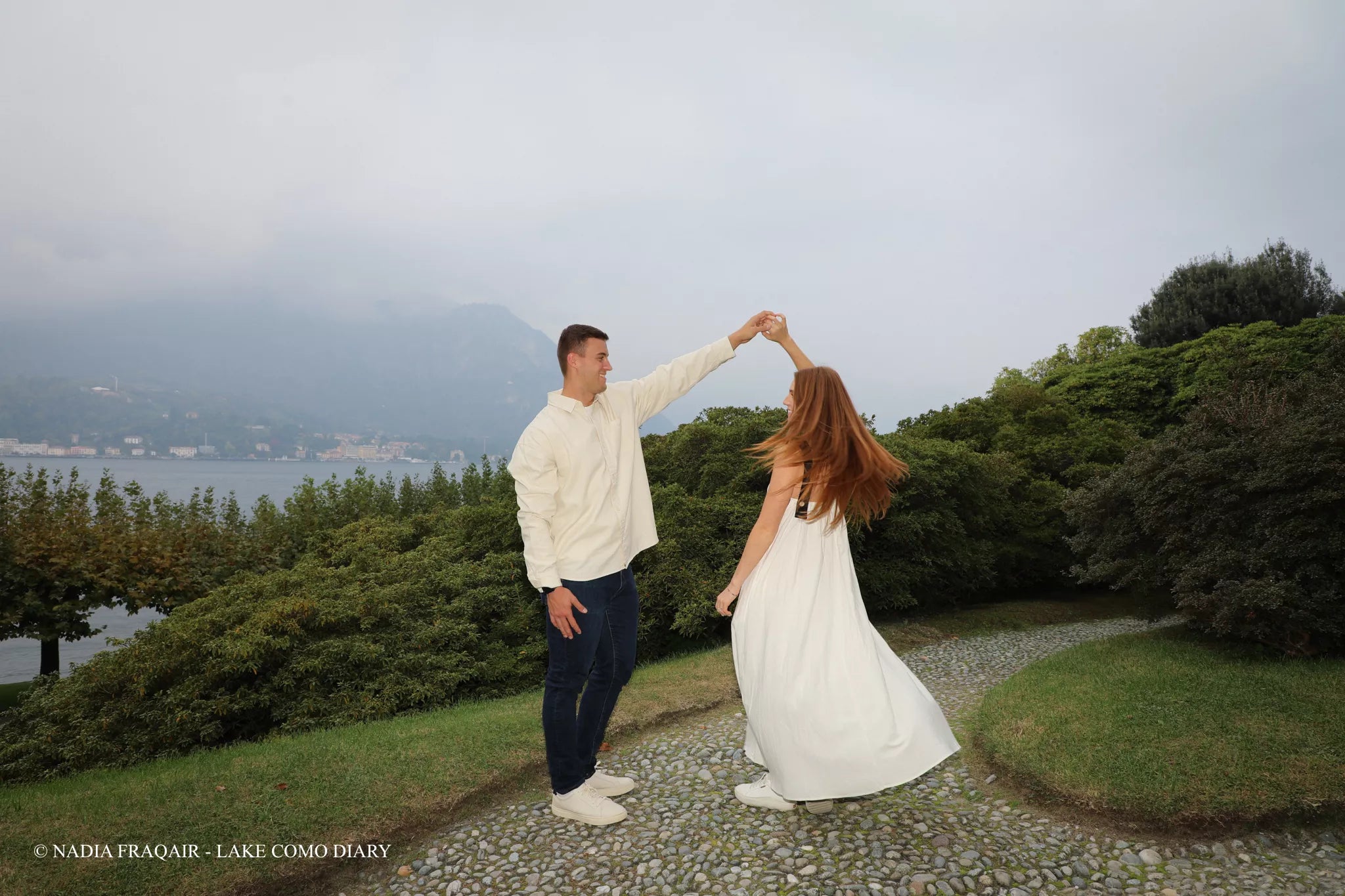 Romantic Bellagio engagement portrait after a Villa Melzi proposal in Lake Como