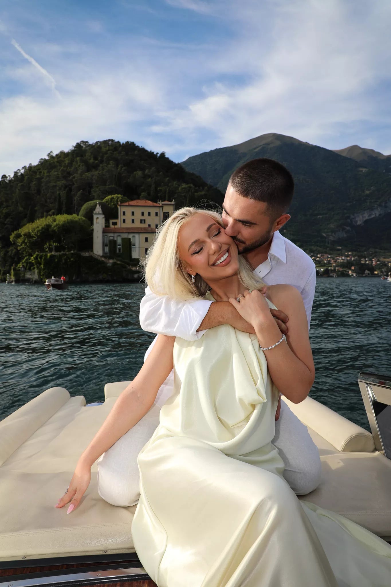 Timeless editorial-style engagement photo shoot on Lake Como
