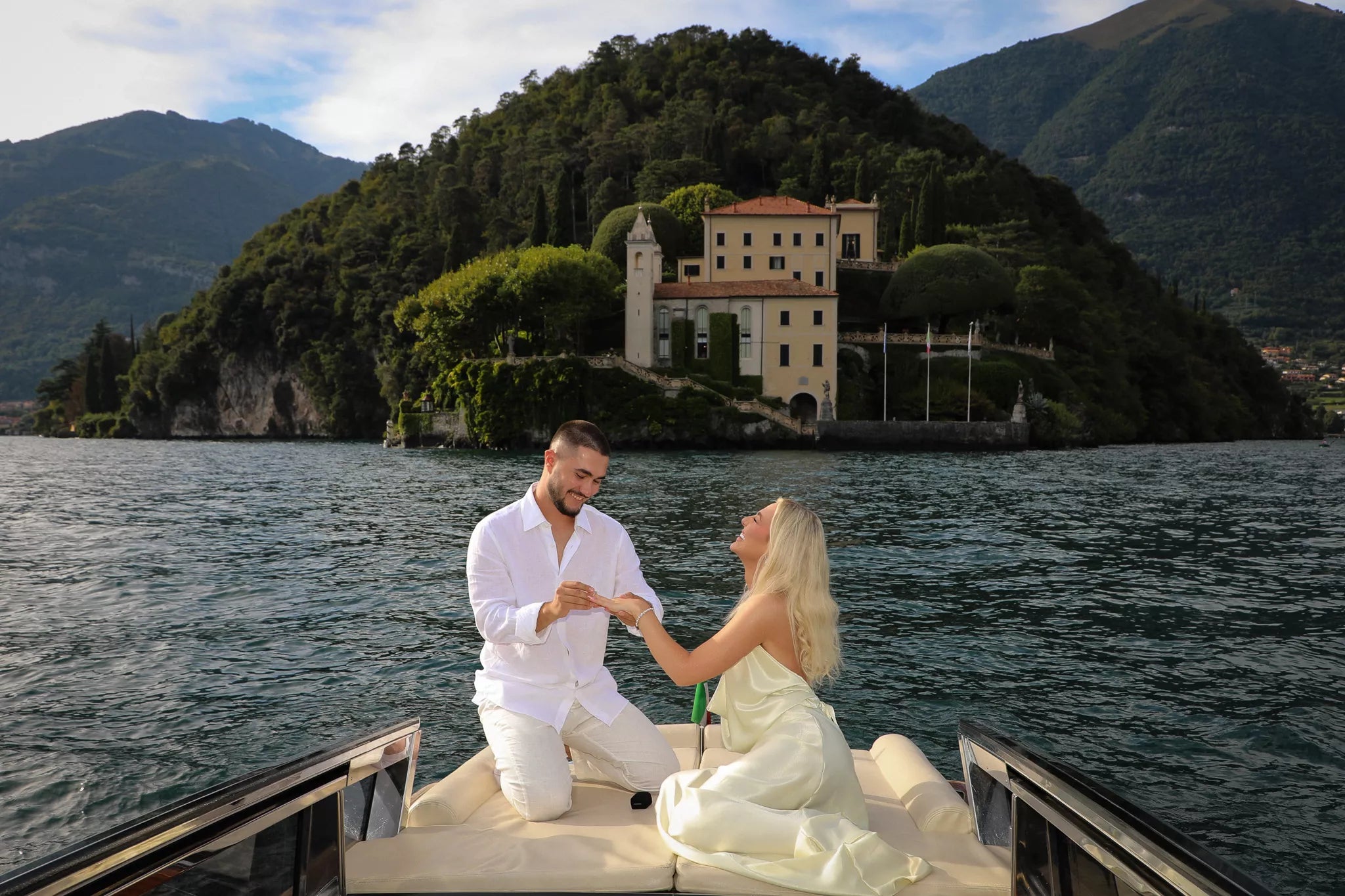 Lake Como private boat proposal near Villa del Balbianello by Nadia Fraqair — Lake Como Diary Episode 6