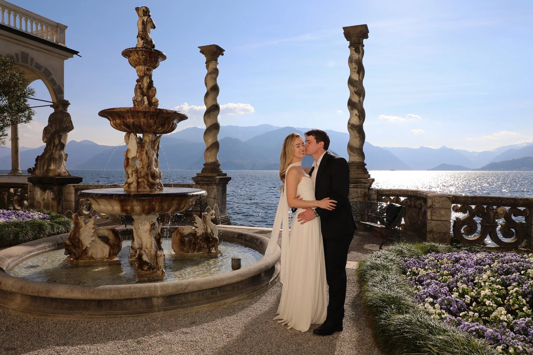 Styled Lake Como proposal dress package with designer dress in an Italian villa garden