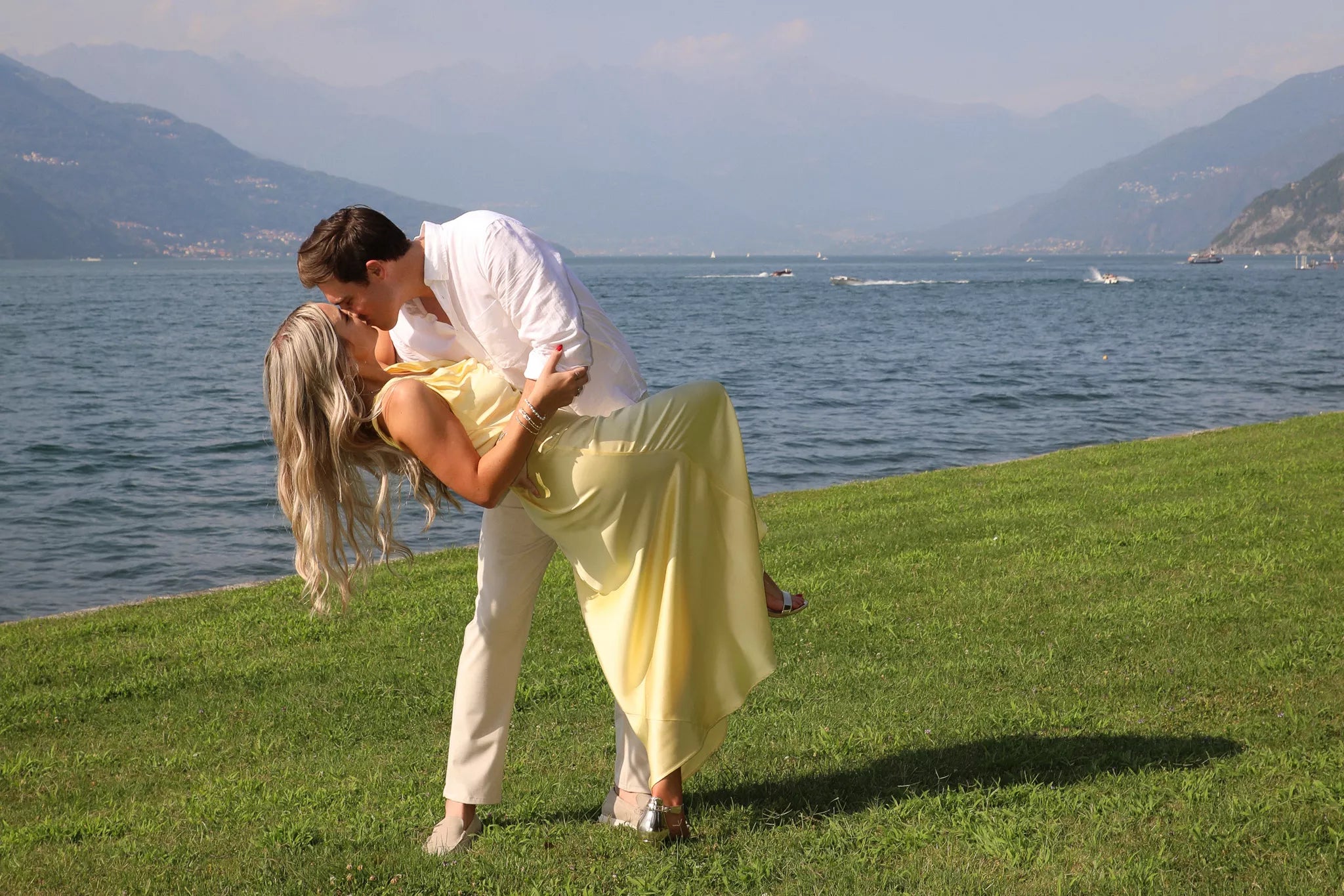 Lake Como proposal photographer Nadia Fraqair capturing a surprise proposal in Bellagio with cinematic lake views