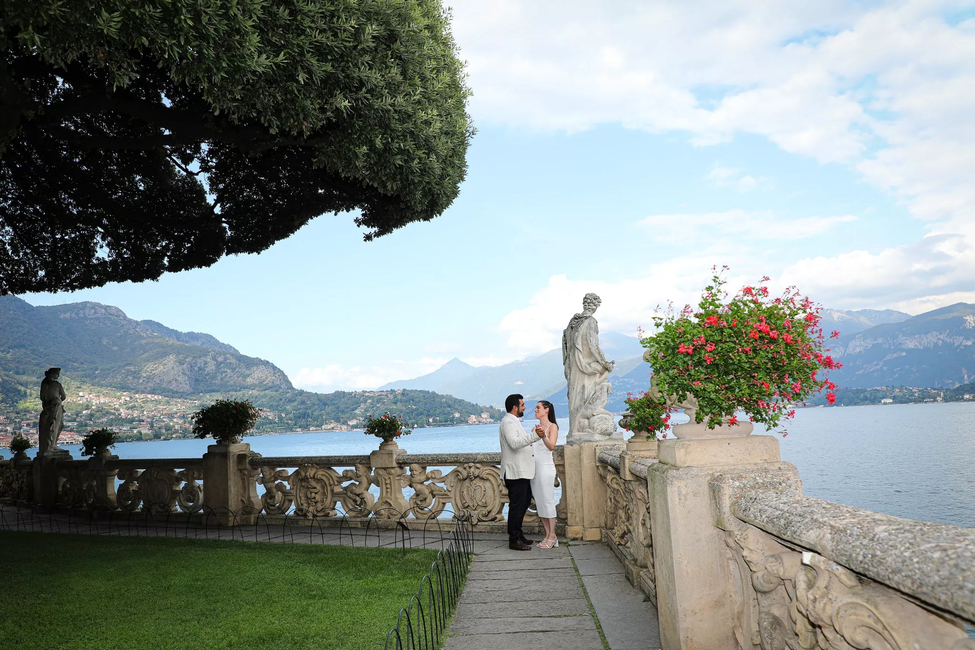 Lake Como surprise proposal dress experience with romantic styling and professional engagement photos