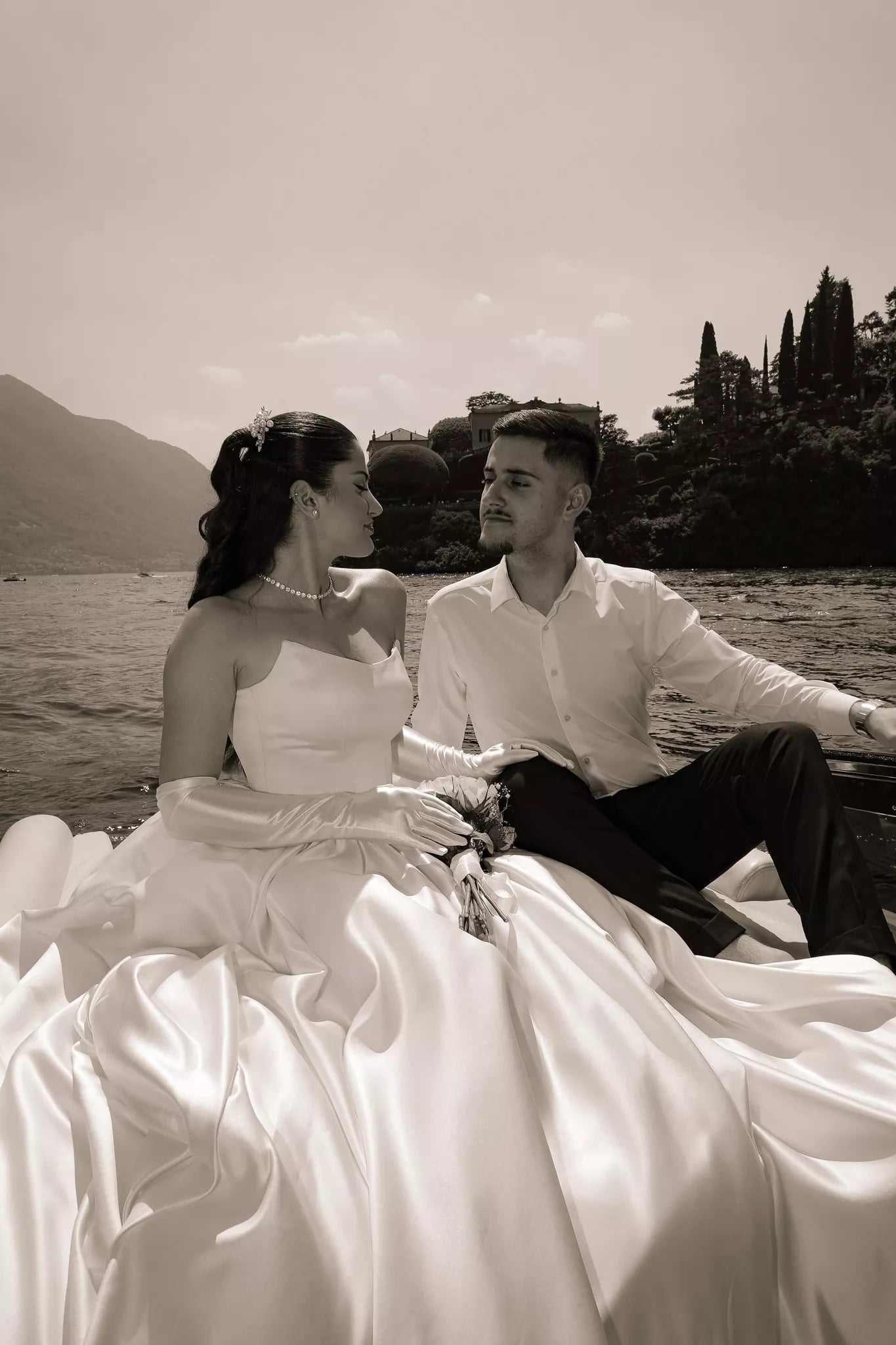 Editorial bride and groom portraits during a luxury Lake Como wedding